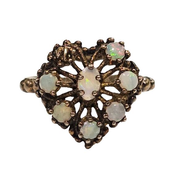 Opal Heart Ring Australian Opal & Gold-Plated Finish Sterling Silver - Picture 1 of 4